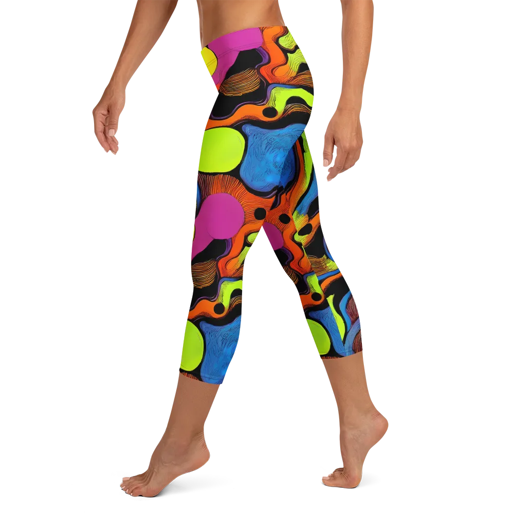 Blacklight Tangle on Capri Leggings — Left
