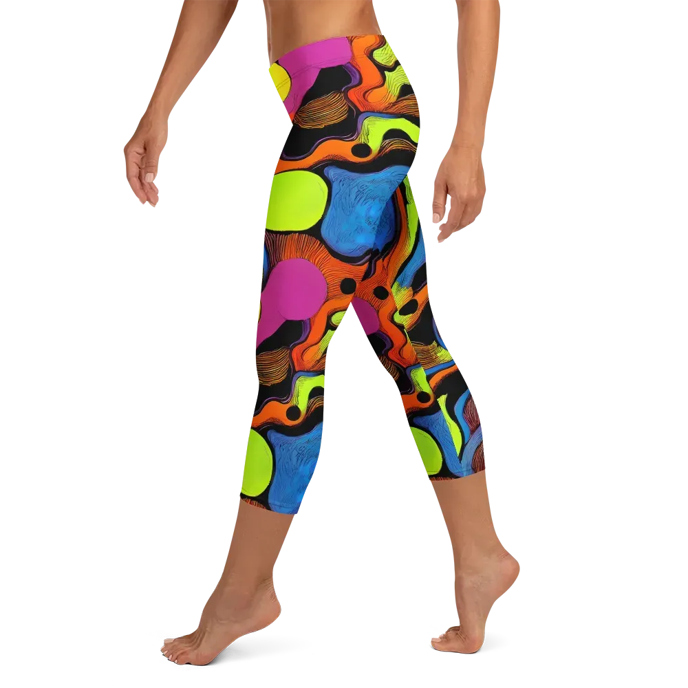 Blacklight Tangle on Capri Leggings — Left