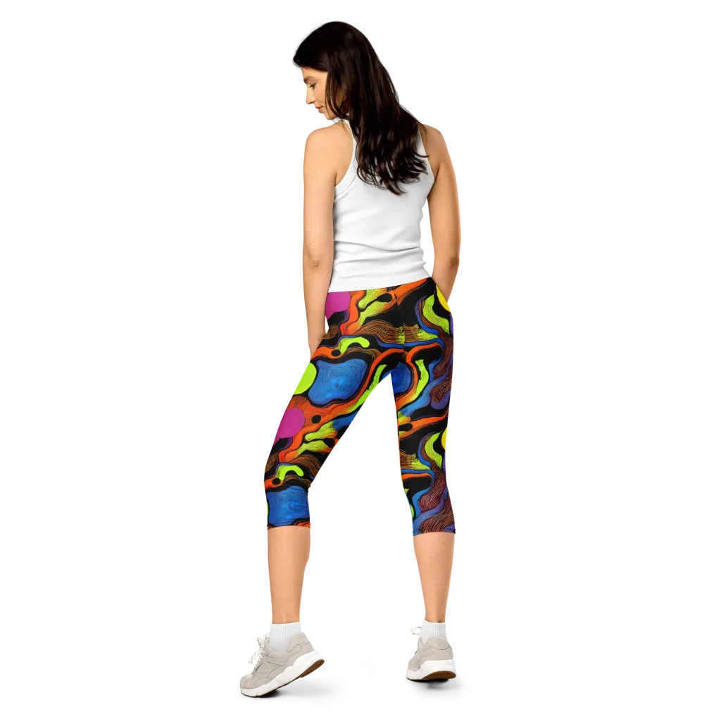 Blacklight Tangle on Capri Leggings — Back