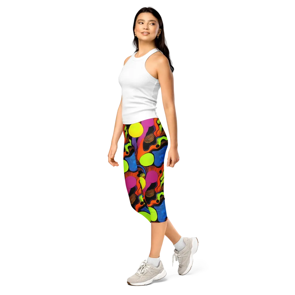 Blacklight Tangle on Capri Leggings — Left Front
