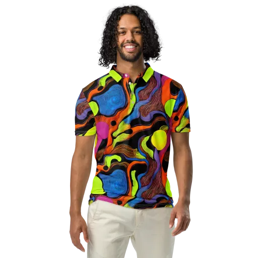 Blacklight Tangle on a Men's Slim Fit Polo Shirt
