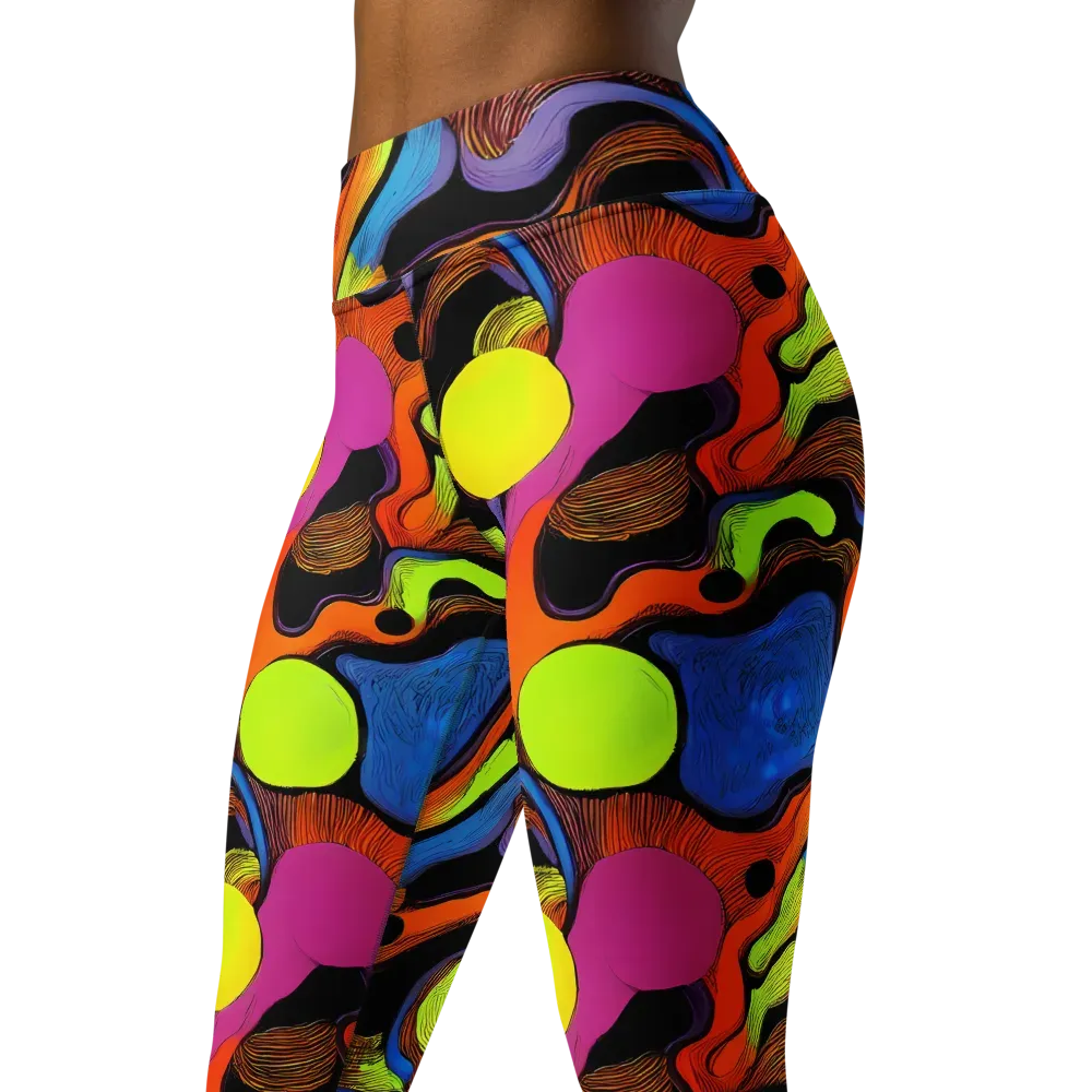 Blacklight Tangle on Yoga Leggings — Left Front