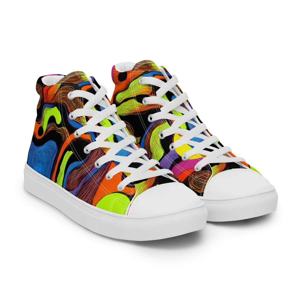 Blacklight Tangle on Men's High Top Canvas Shoes — Right Front