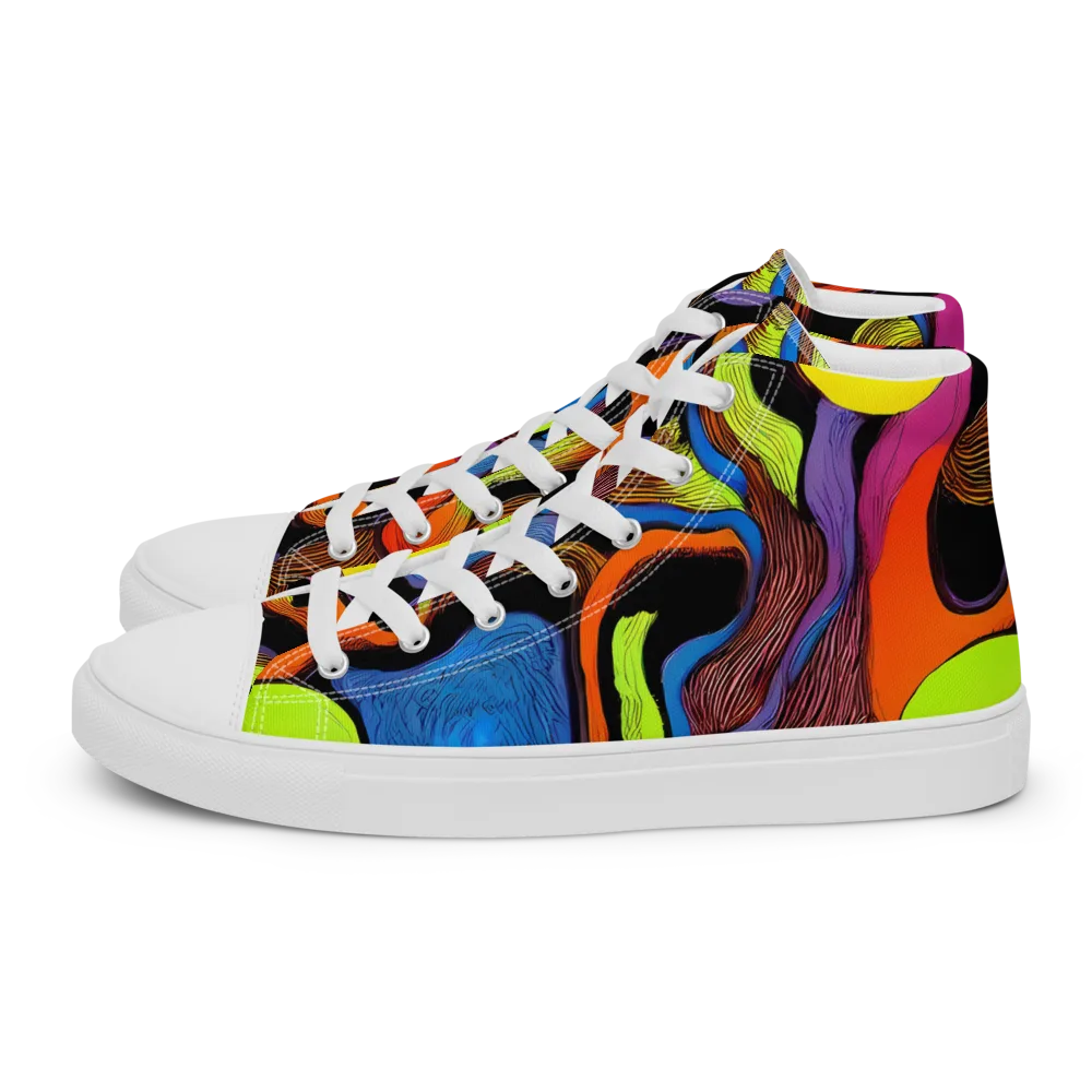 Blacklight Tangle on Men's High Top Canvas Shoes — Left