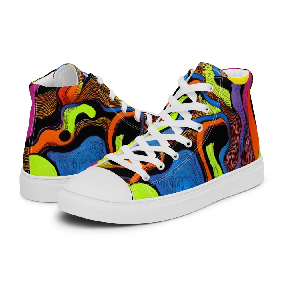 Blacklight Tangle on Men's High Top Canvas Shoes — Left