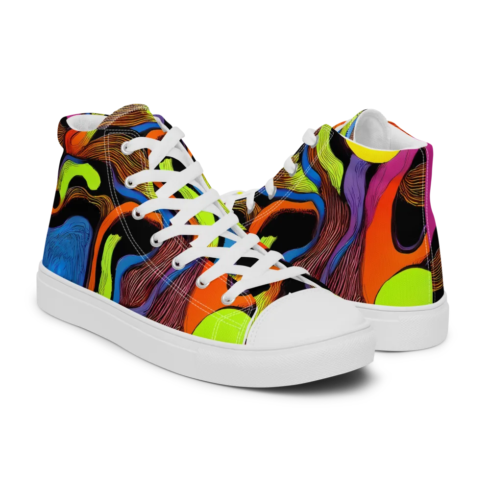 Blacklight Tangle on Men's High Top Canvas Shoes — Right