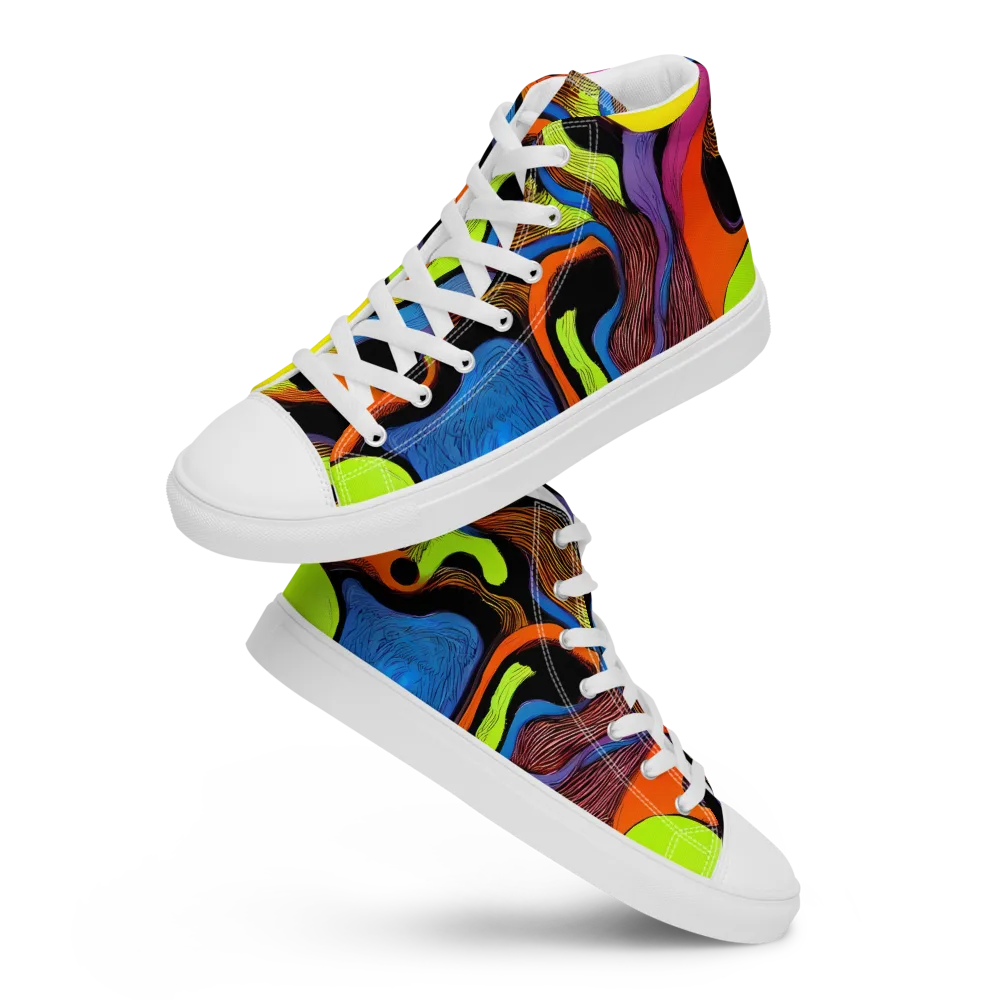 Blacklight Tangle on Men's High Top Canvas Shoes — Front
