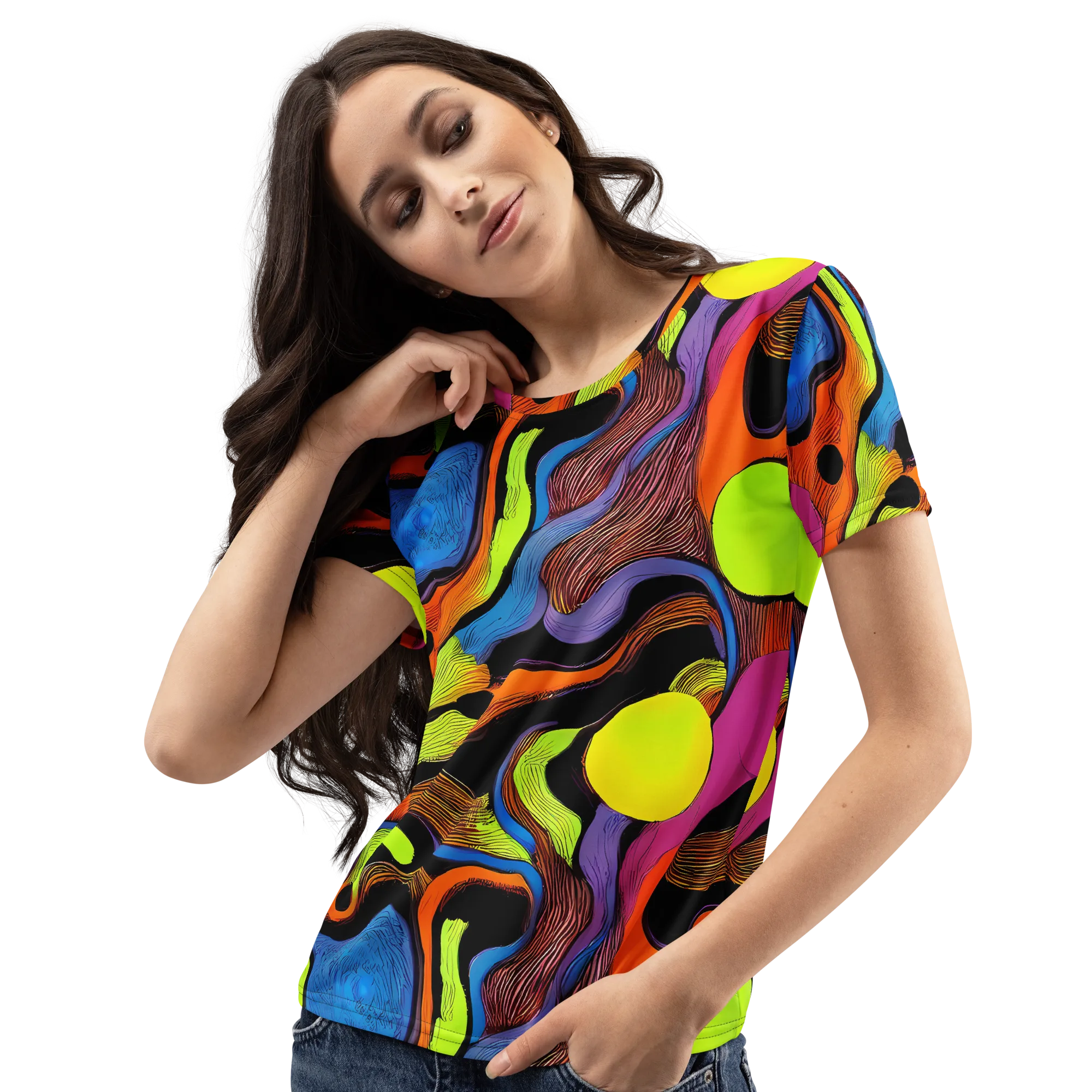 Blacklight Tangle on Women's Crew Neck T-Shirt — Left Front