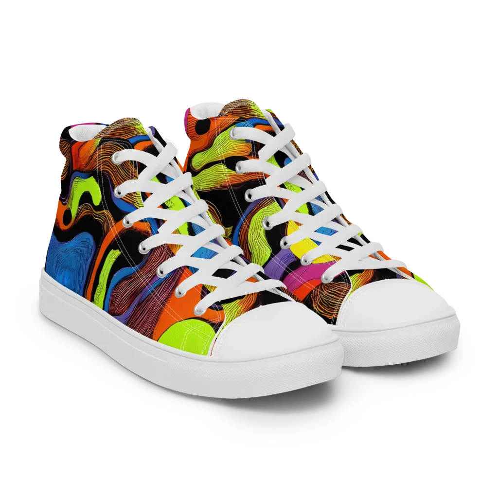 Blacklight Tangle on Women's High Top Canvas Shoes — Right Front