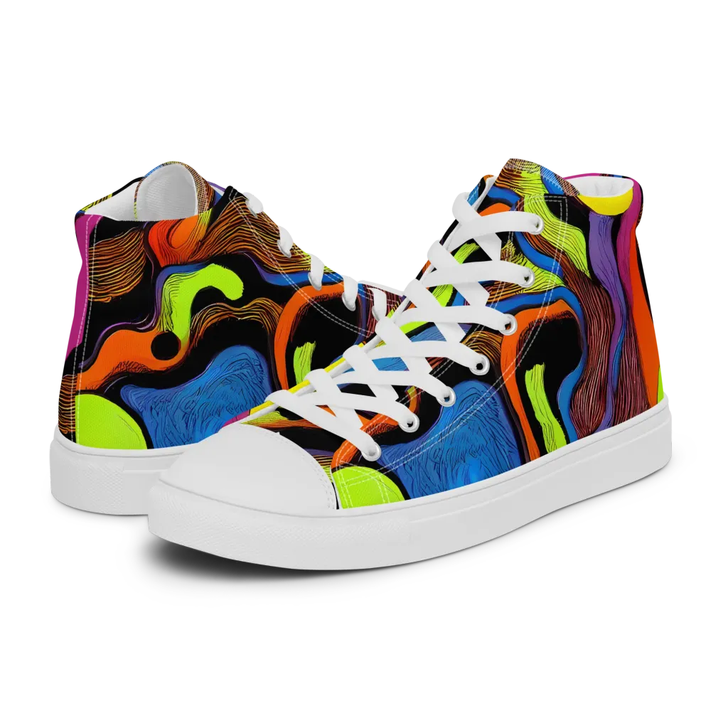 Blacklight Tangle on Women's High Top Canvas Shoes — Left