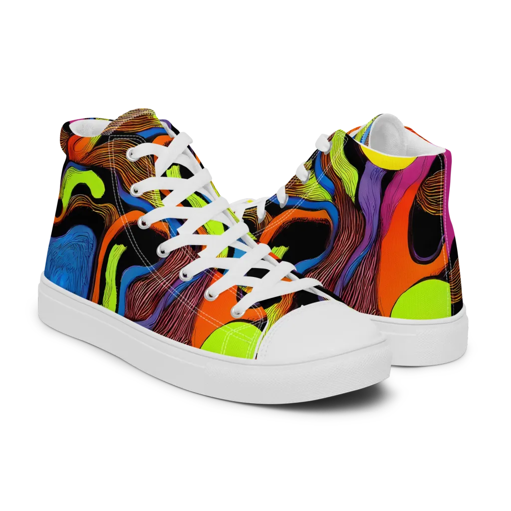 Blacklight Tangle on Women's High Top Canvas Shoes — Right