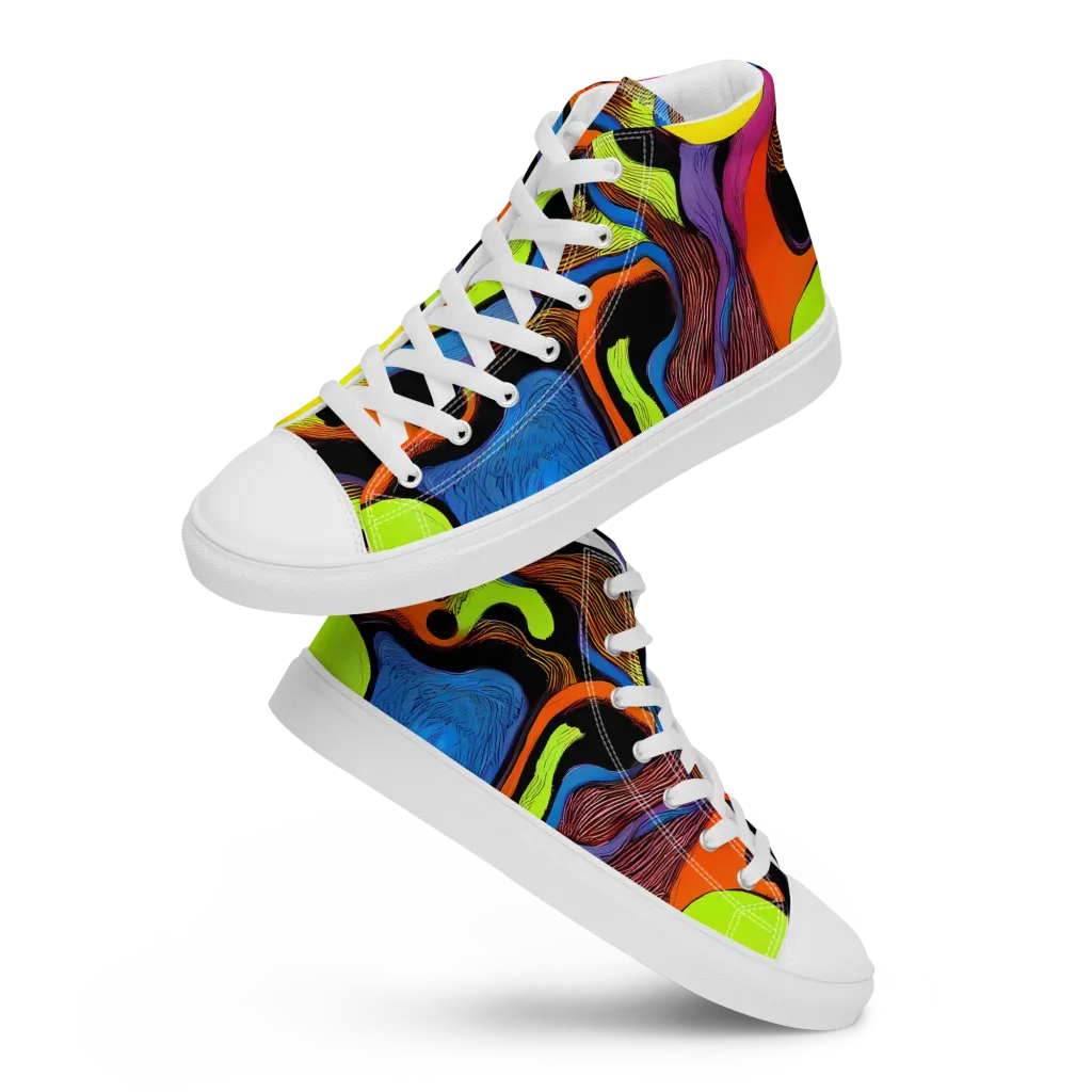Blacklight Tangle on Women's High Top Canvas Shoes — Front