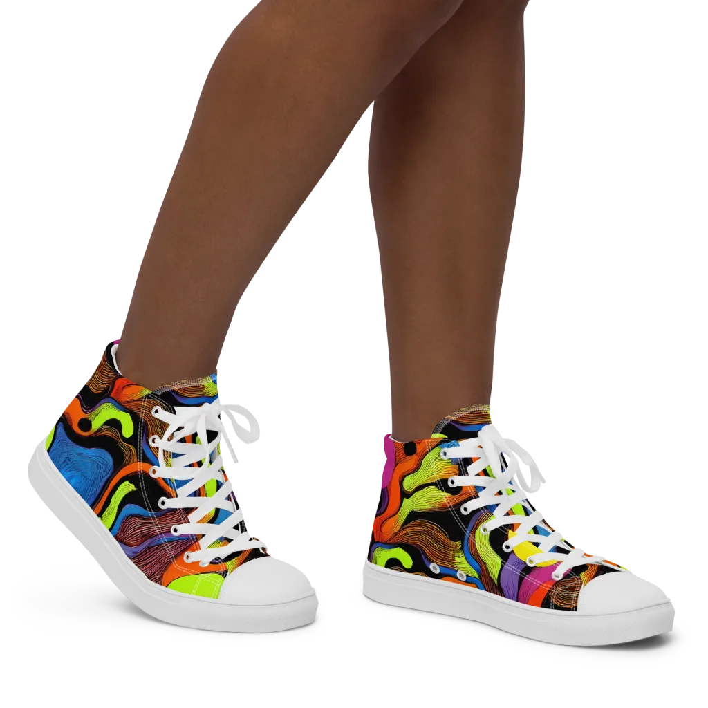 Blacklight Tangle on Women's High Top Canvas Shoes — Right