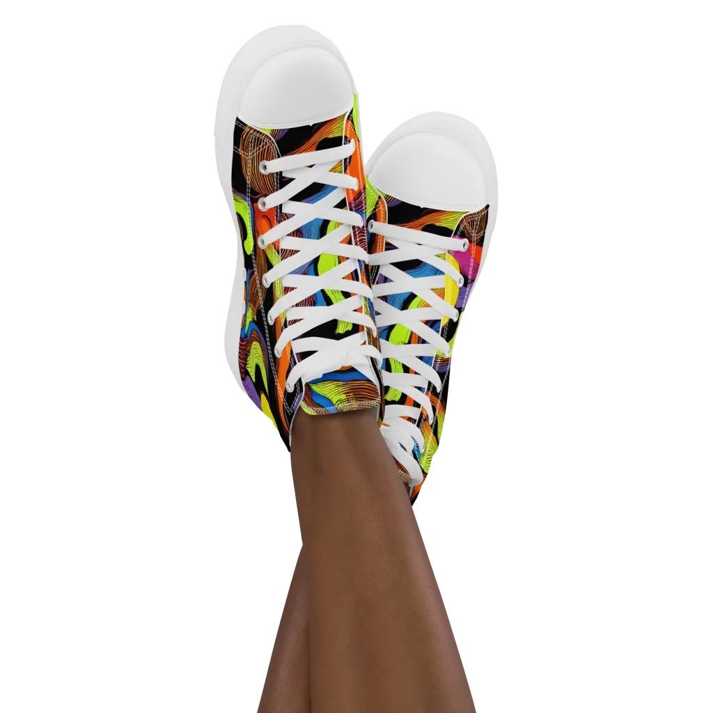 Blacklight Tangle on Women's High Top Canvas Shoes — Front