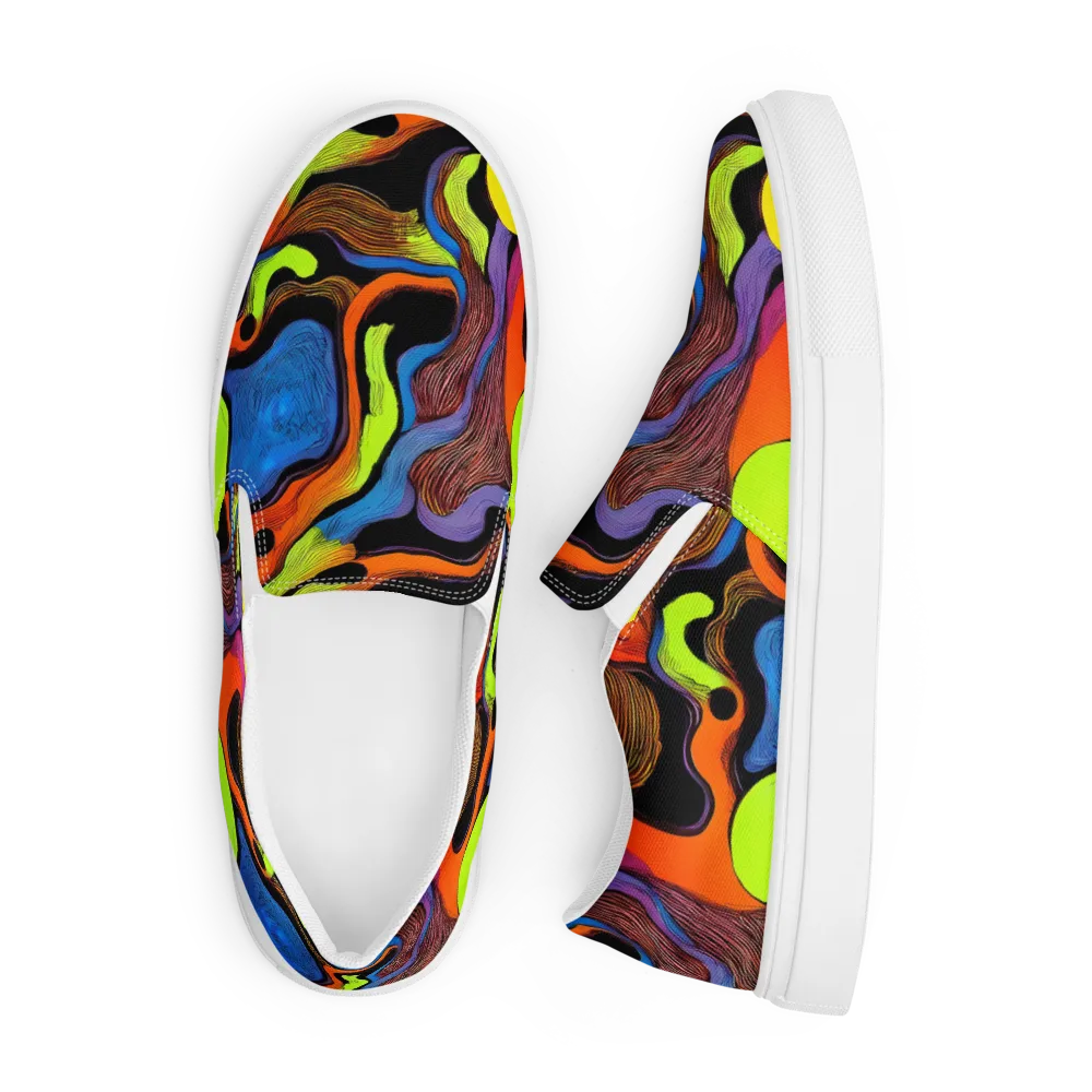 Blacklight Tangle on Men's Slip-On Canvas Shoes — Front