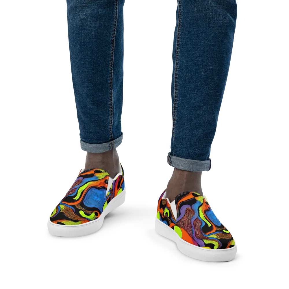Blacklight Tangle on Men's Slip-On Canvas Shoes — Front