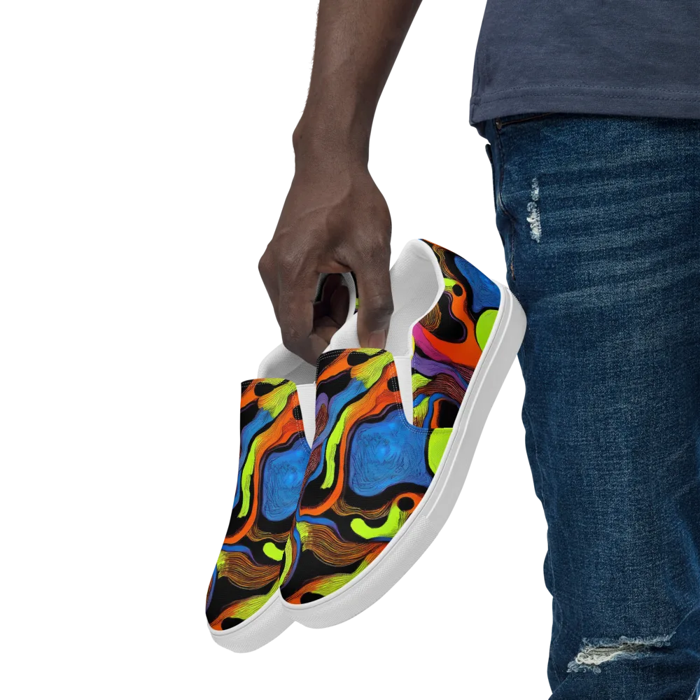 Blacklight Tangle on Men's Slip-On Canvas Shoes — Left Front
