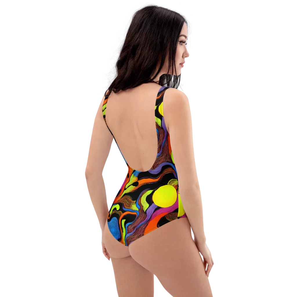 Blacklight Tangle on One-Piece Swimsuit — Right Back