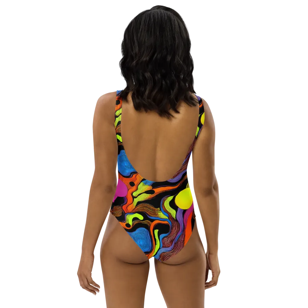 Blacklight Tangle on One-Piece Swimsuit — Back