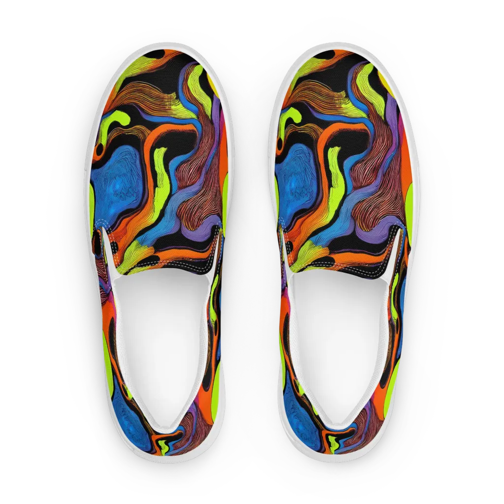 Blacklight Tangle on Women's Slip-On Canvas Shoes — Front