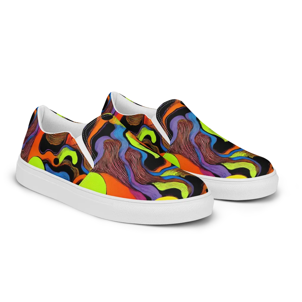 Blacklight Tangle on Women's Slip-On Canvas Shoes — Right Front