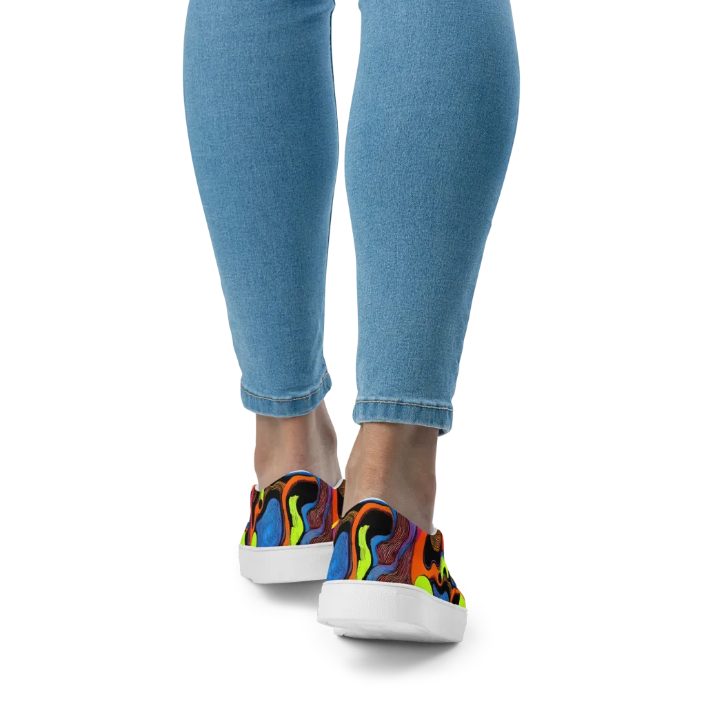 Blacklight Tangle on Women's Slip-On Canvas Shoes — Back