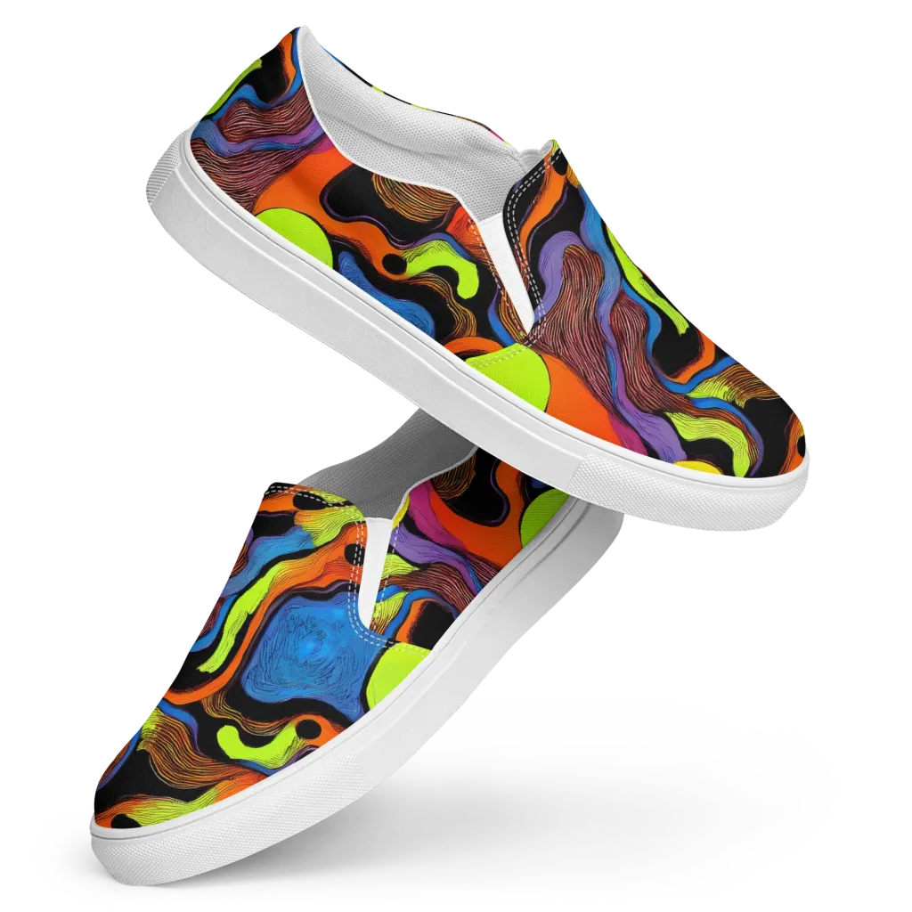 Blacklight Tangle on Women's Slip-On Canvas Shoes — Front