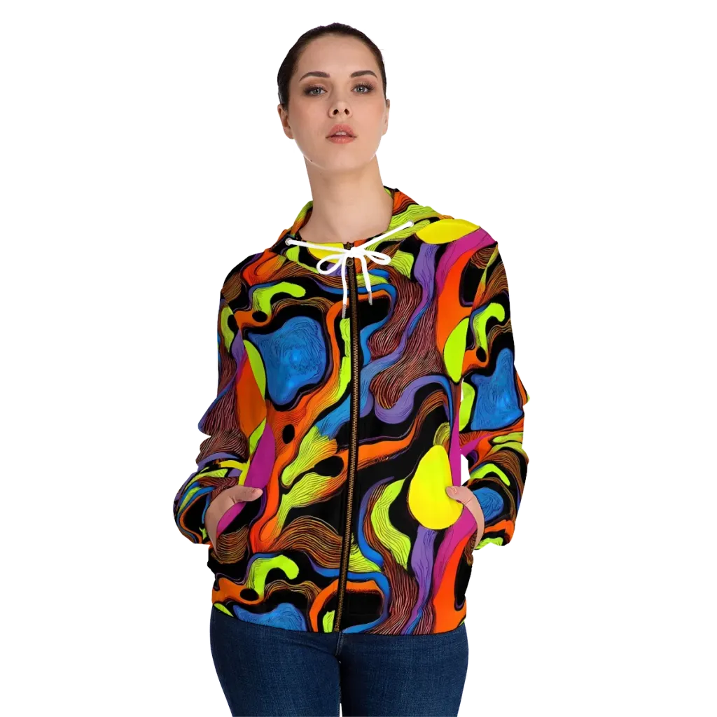 Blacklight Tangle on Women's Full-Zip Hoodie — Front On Person