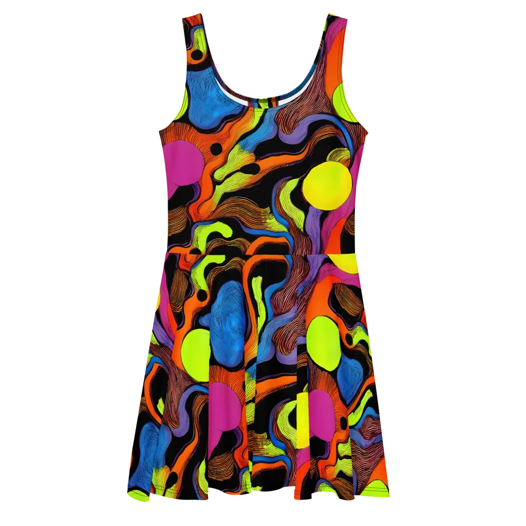 Blacklight Tangle on Skater Dress — Front