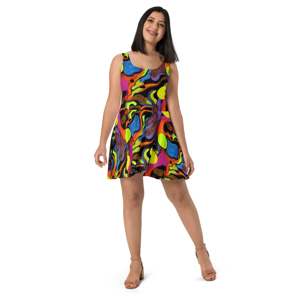 Blacklight Tangle on Skater Dress — Front