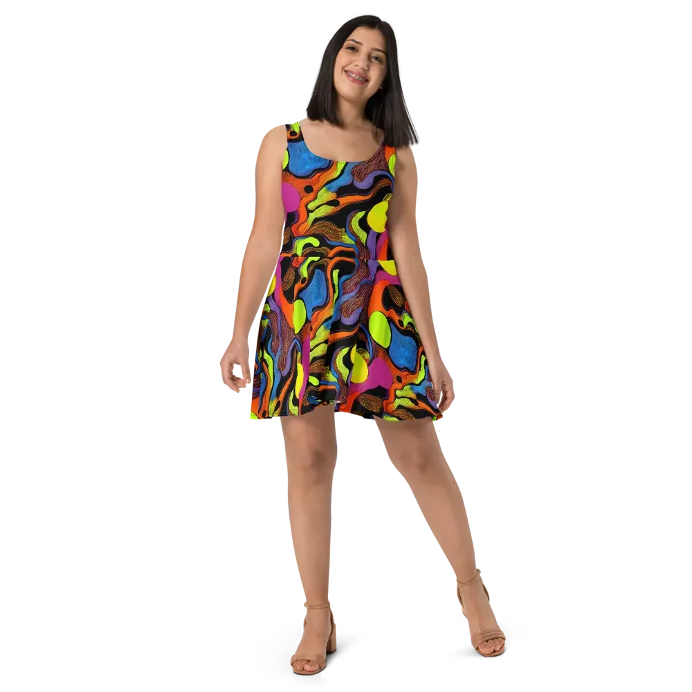 Blacklight Tangle on Skater Dress — Front