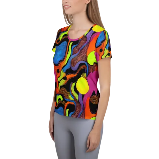 Blacklight Tangle on a Women's Athletic T-Shirt