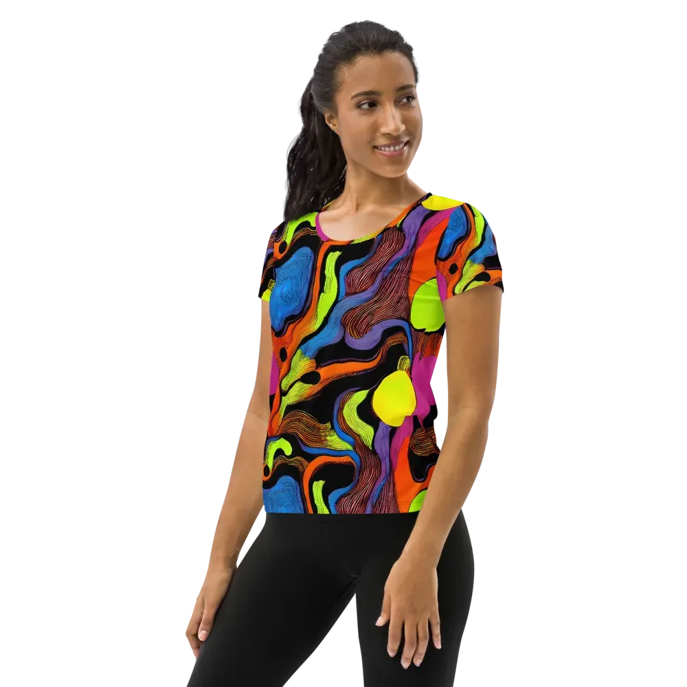 Blacklight Tangle on Women's Athletic T-Shirt — Left