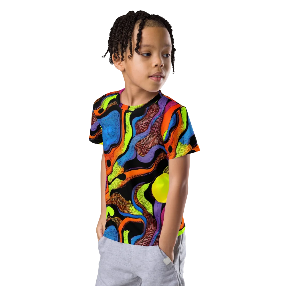 Blacklight Tangle on Kids Crew Neck T-Shirt — Left Front