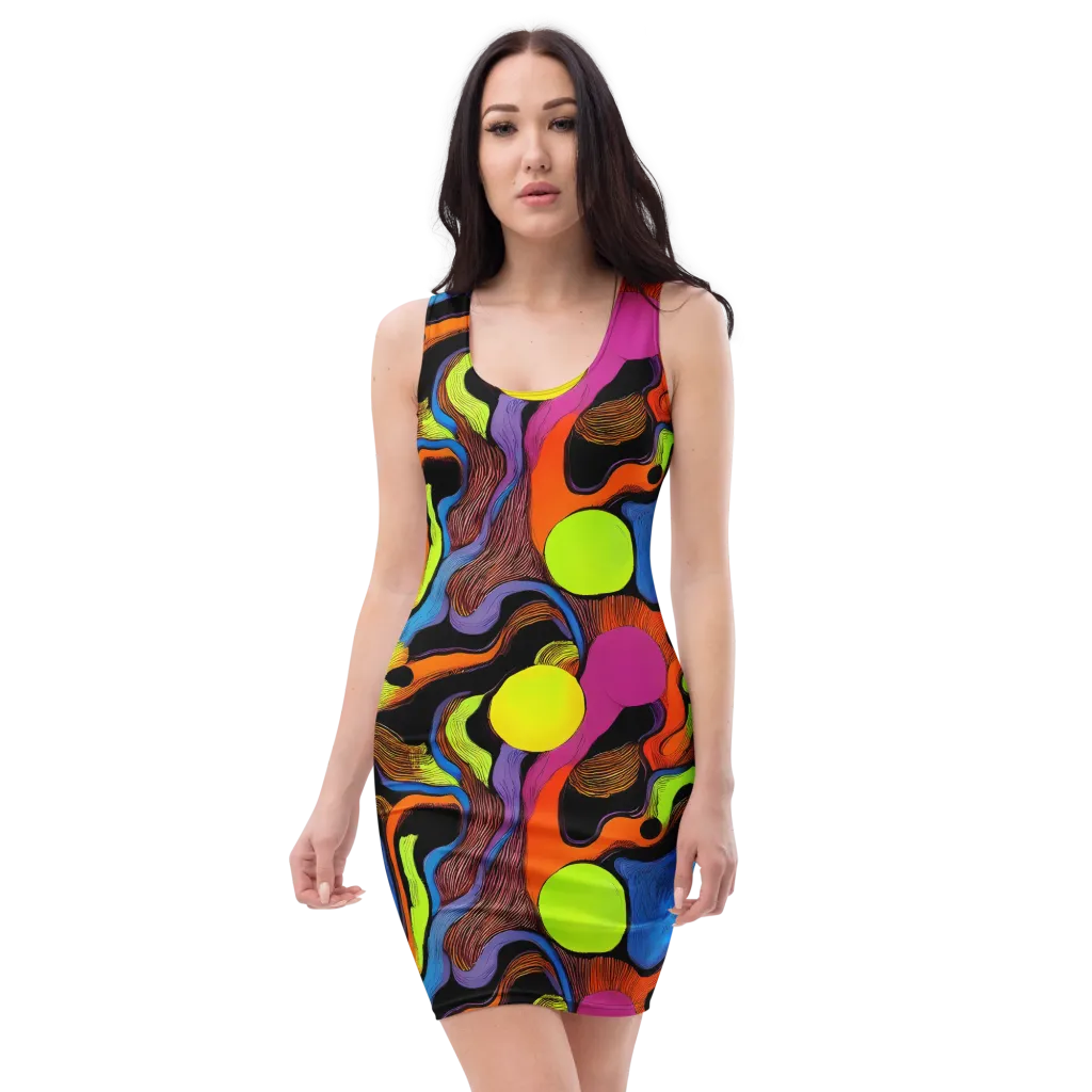 Blacklight Tangle on Bodycon Dress — Front