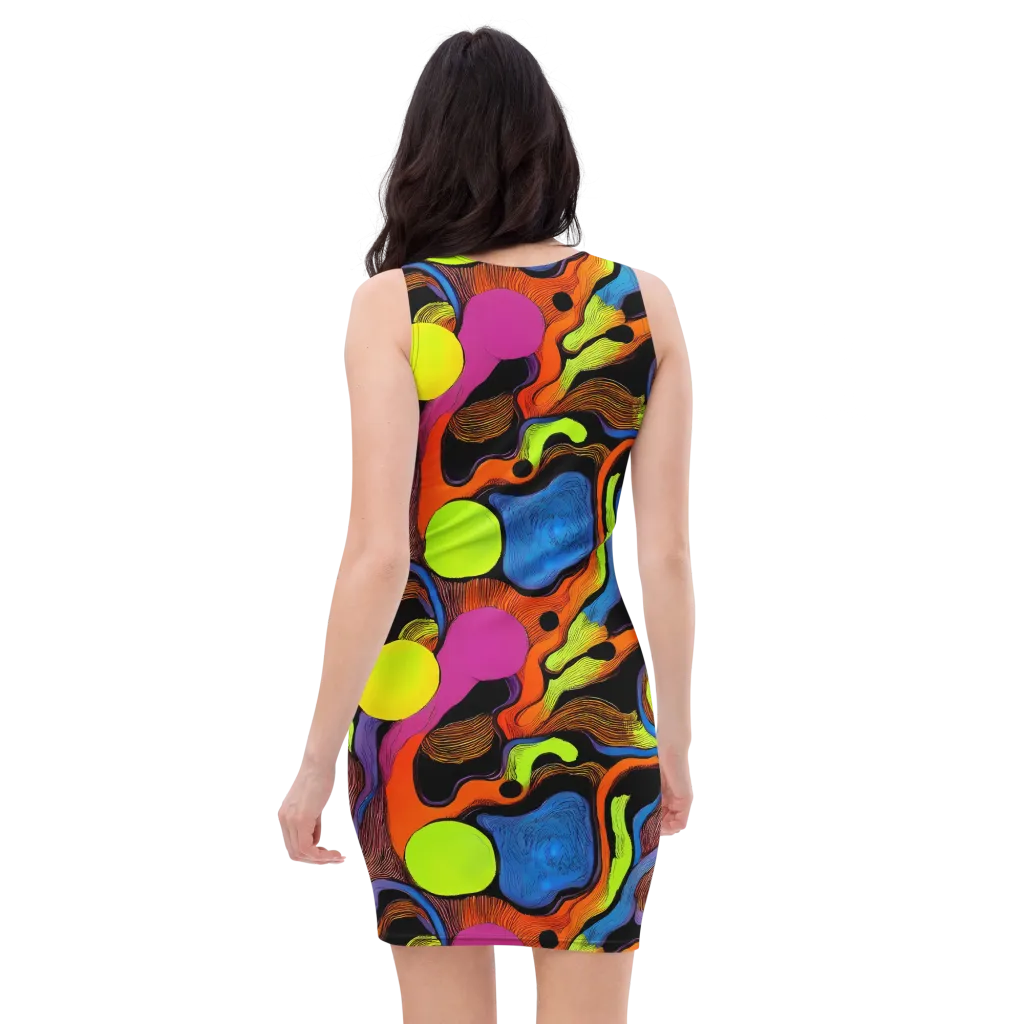 Blacklight Tangle on Bodycon Dress — Back