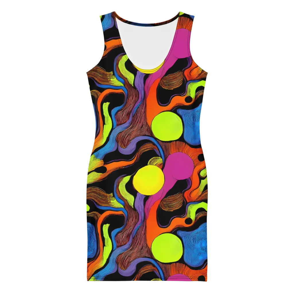 Blacklight Tangle on Bodycon Dress — Front