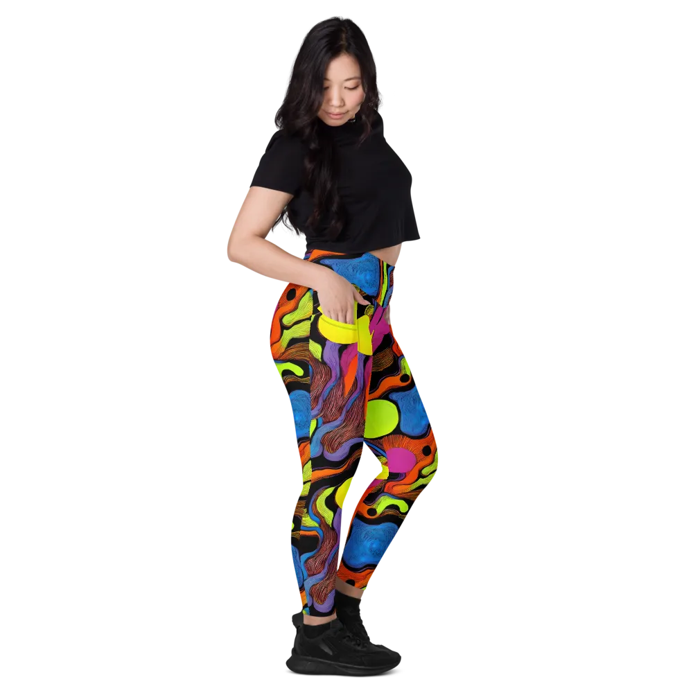 Blacklight Tangle on Leggings with Pockets — Right