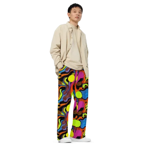 Blacklight Tangle on a Wide-Leg Pants
