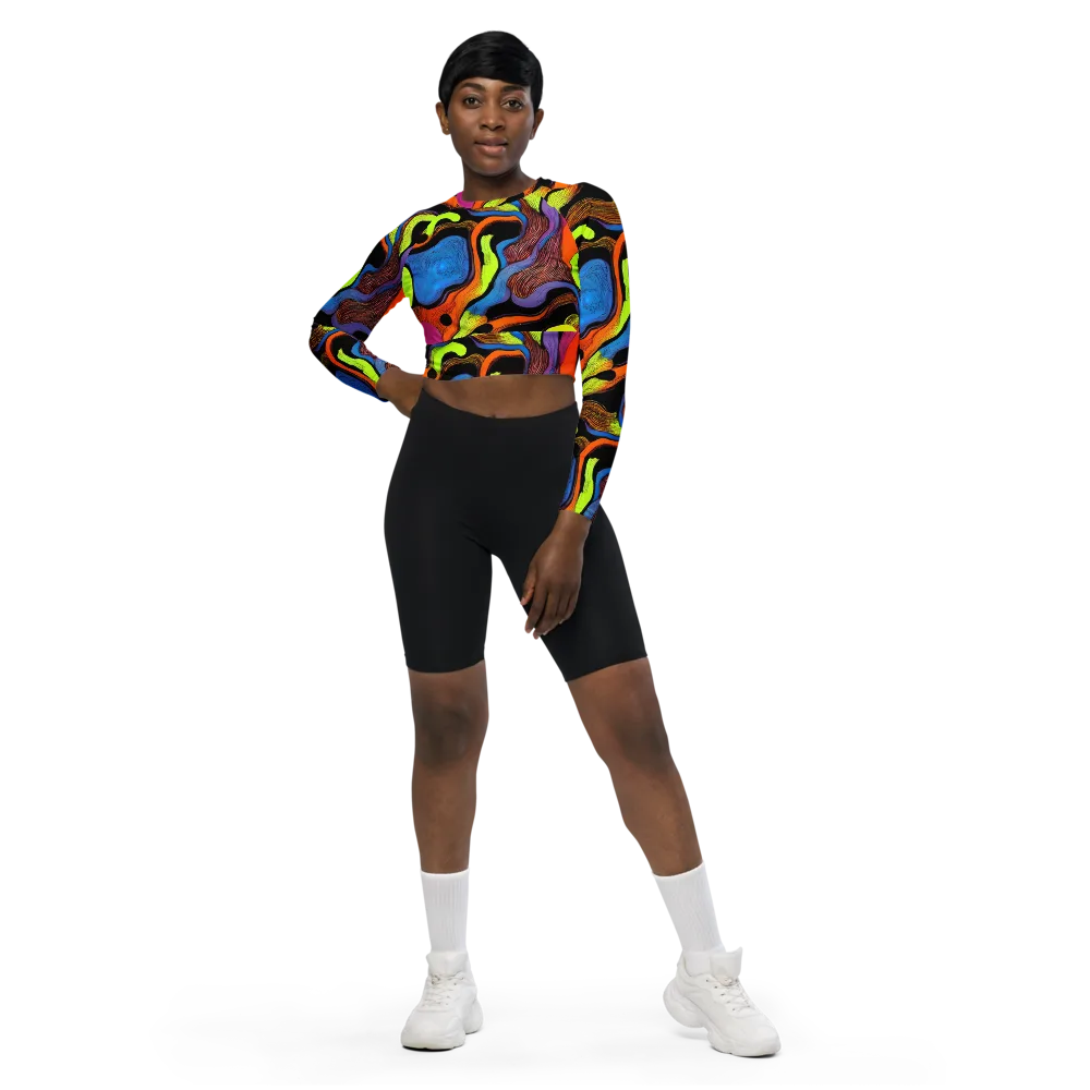 Blacklight Tangle on Long Sleeve Crop Top — Front