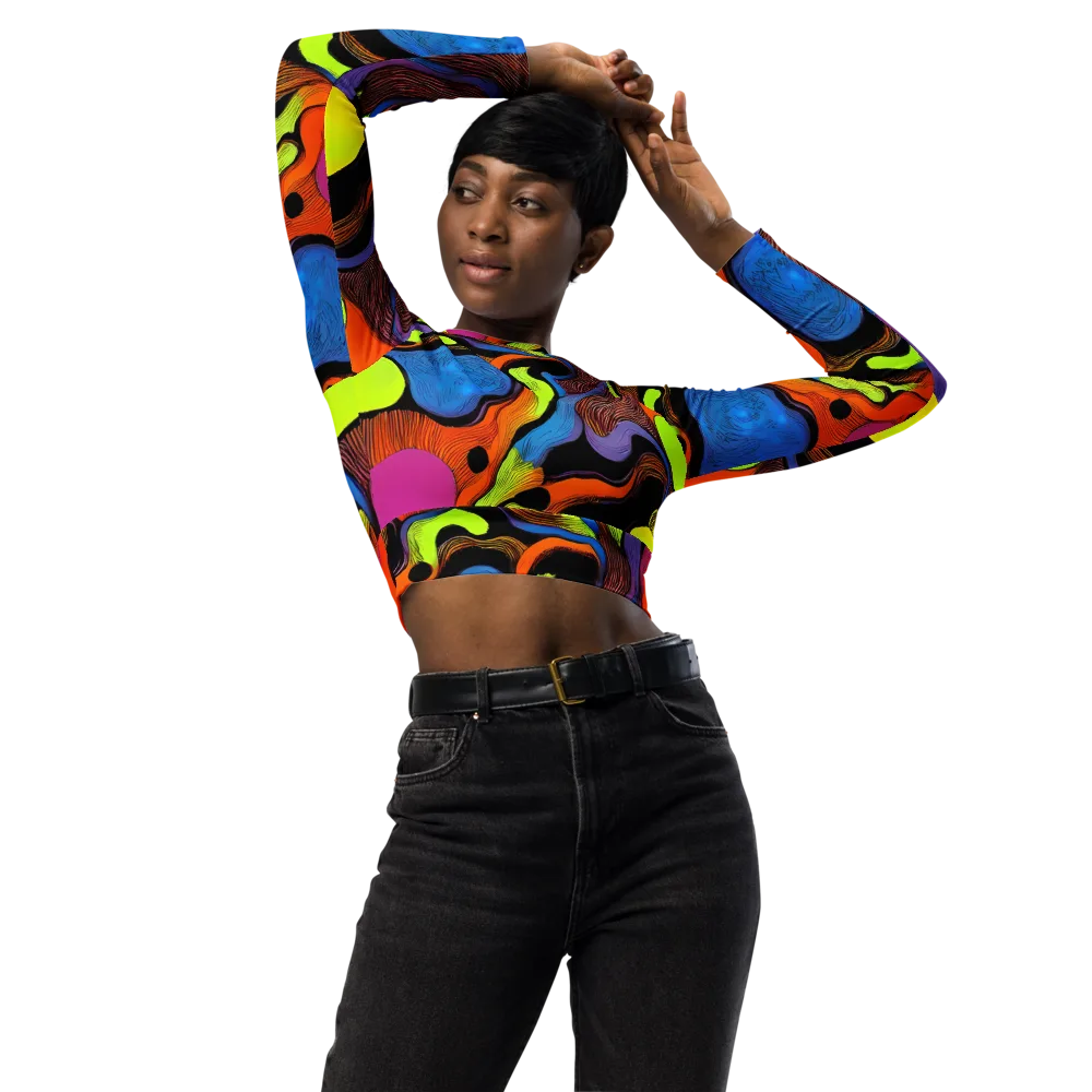 Blacklight Tangle on Long Sleeve Crop Top — Front