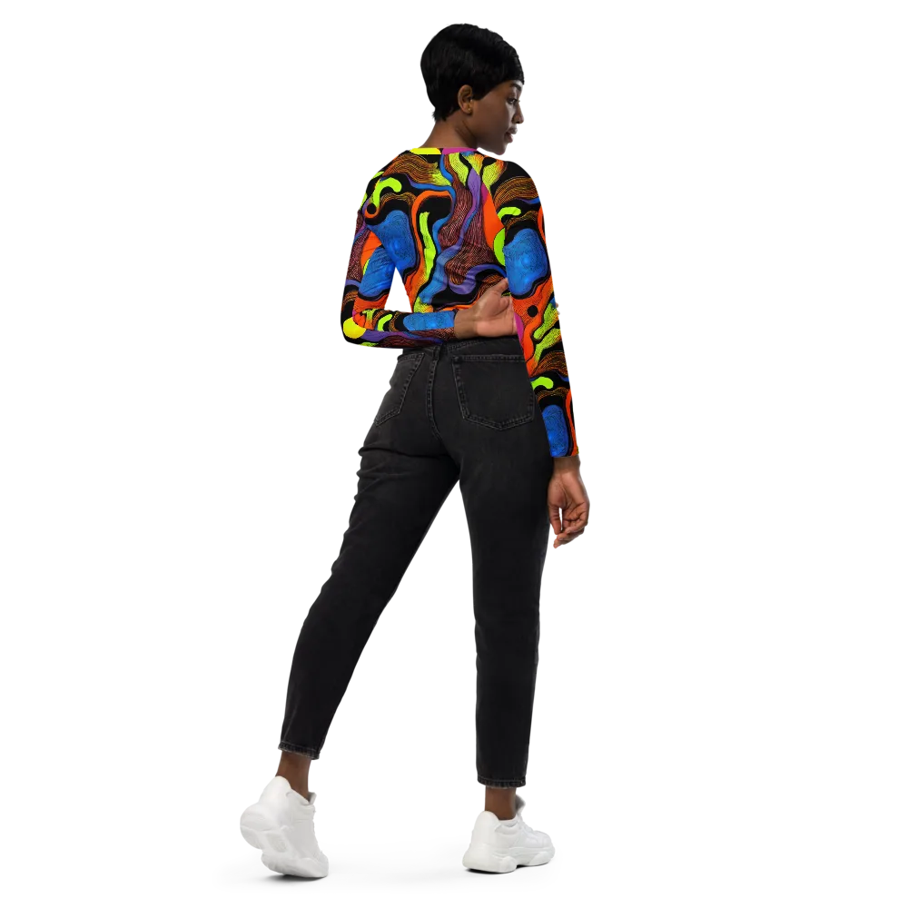 Blacklight Tangle on Long Sleeve Crop Top — Right Back