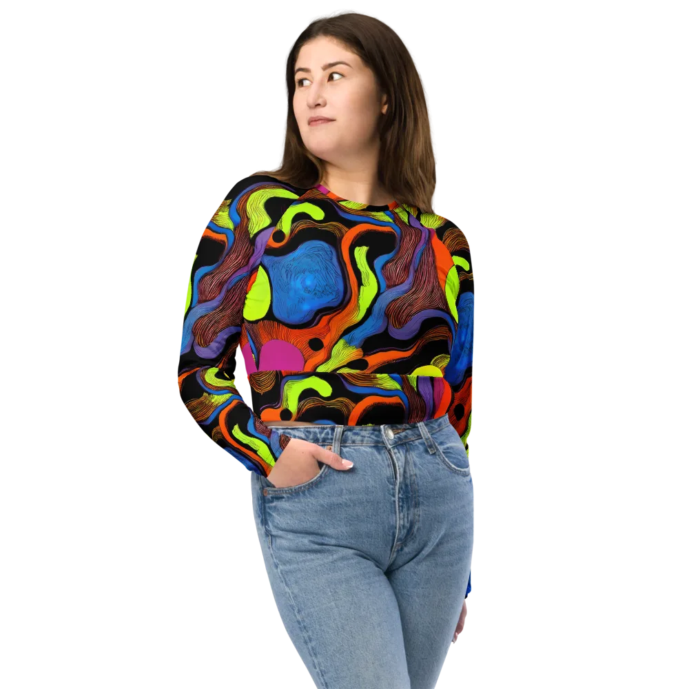 Blacklight Tangle on Long Sleeve Crop Top — Front