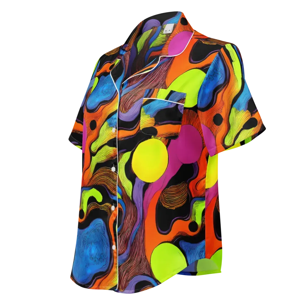 Blacklight Tangle on Women's Short Sleeve Pajama Top — Left Front