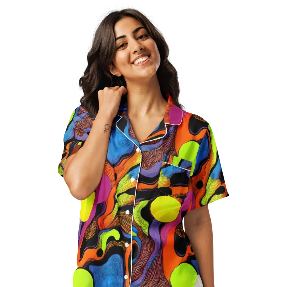 Blacklight Tangle on Women's Short Sleeve Pajama Top — Front