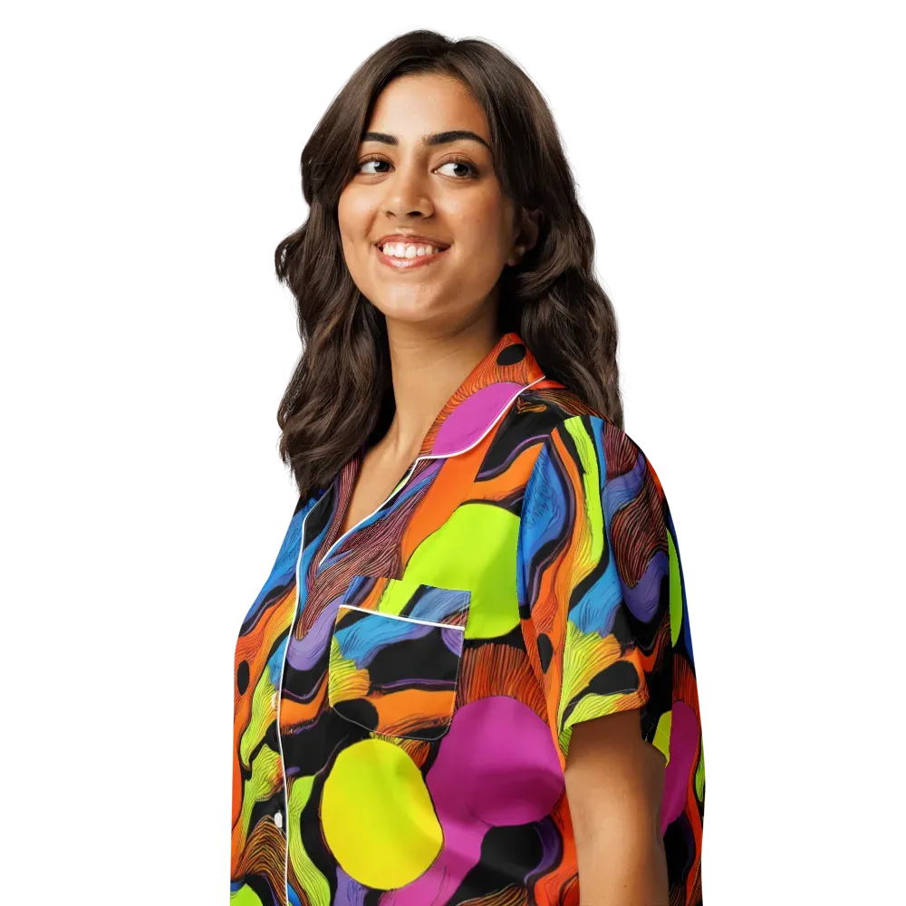 Blacklight Tangle on Women's Short Sleeve Pajama Top — Left Front