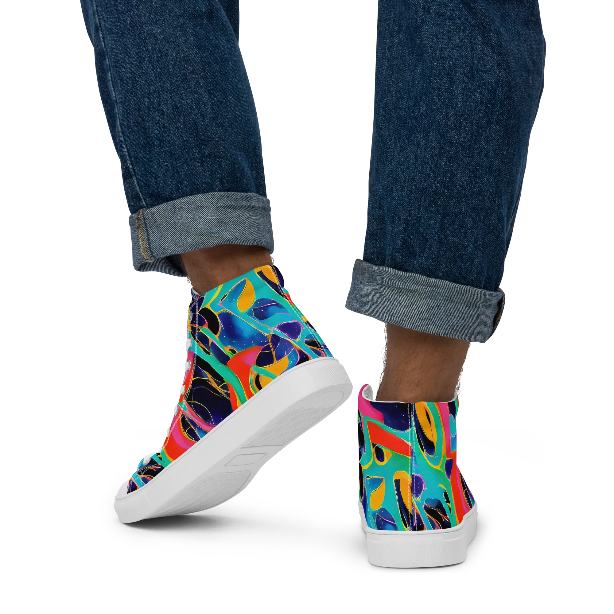 Color Collider on Men's High Top Canvas Shoes — Back