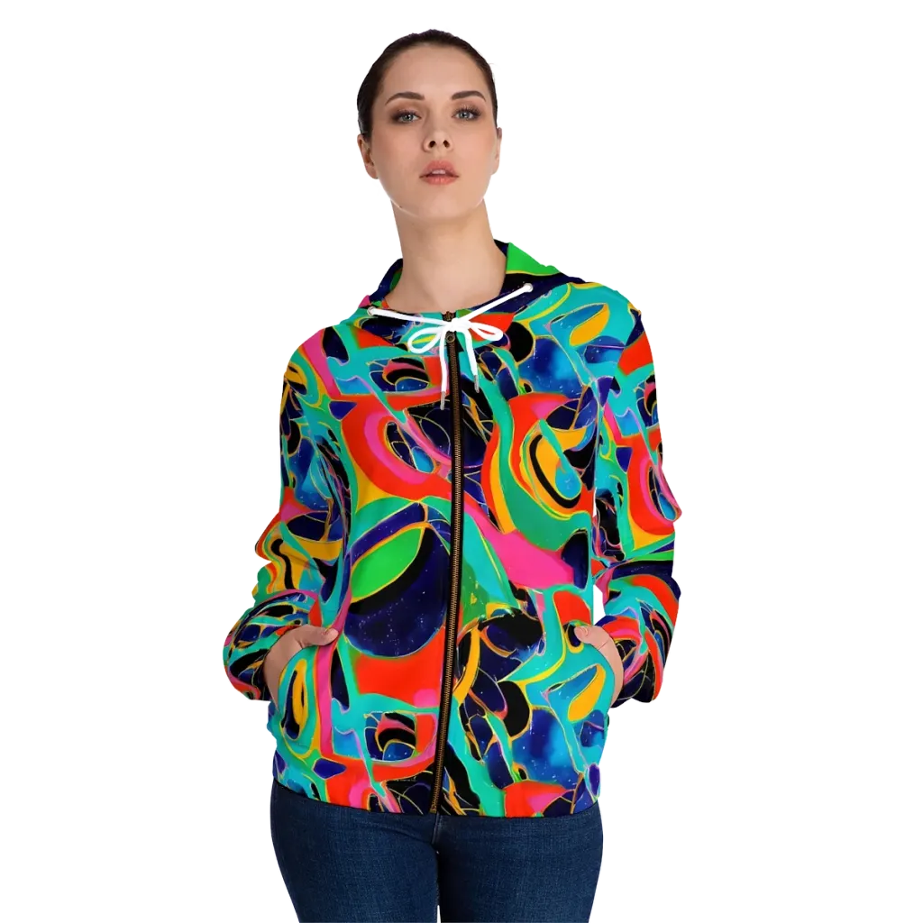 Color Collider on Women's Full-Zip Hoodie — Front On Person