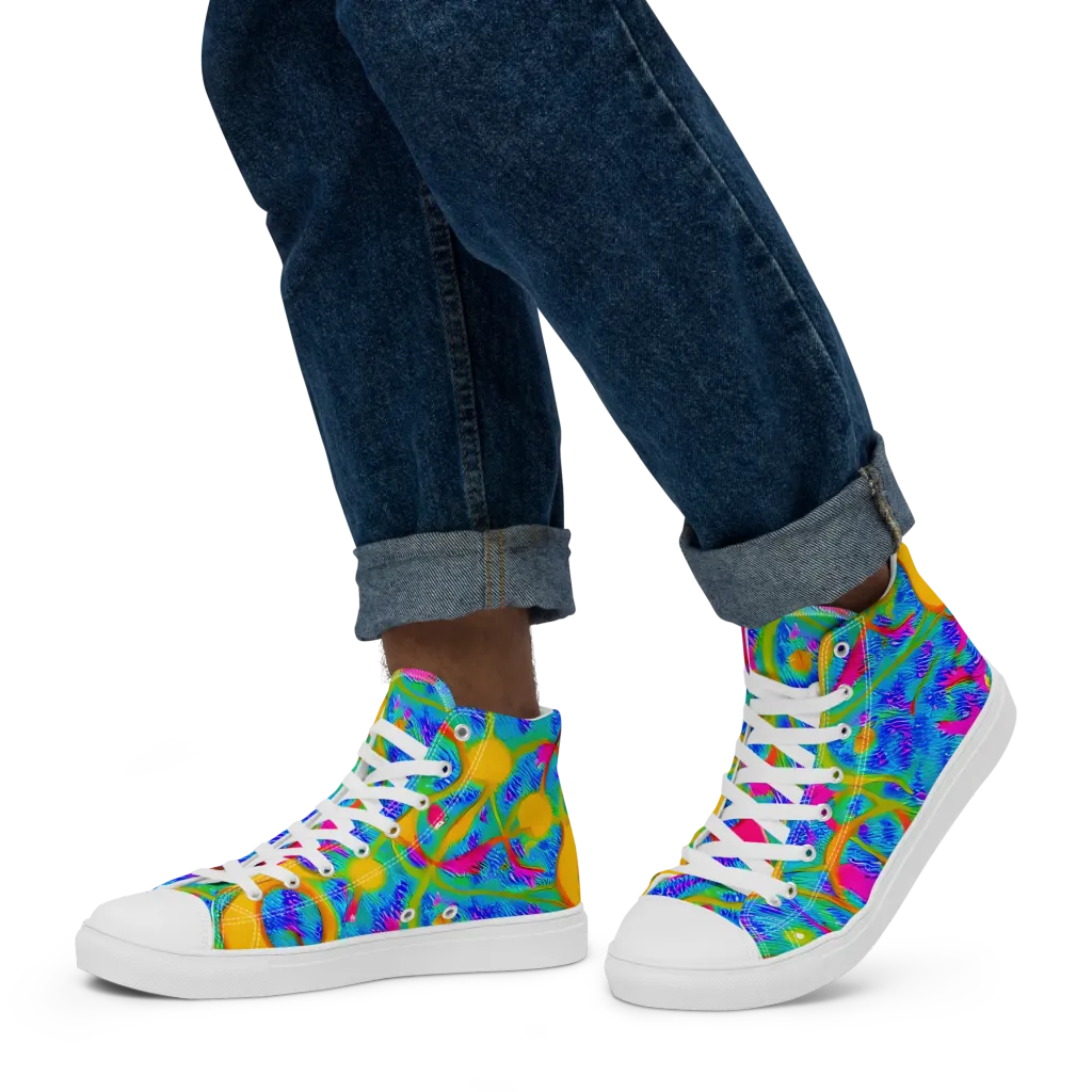 Vivid Mirage on Men's High Top Canvas Shoes — Left