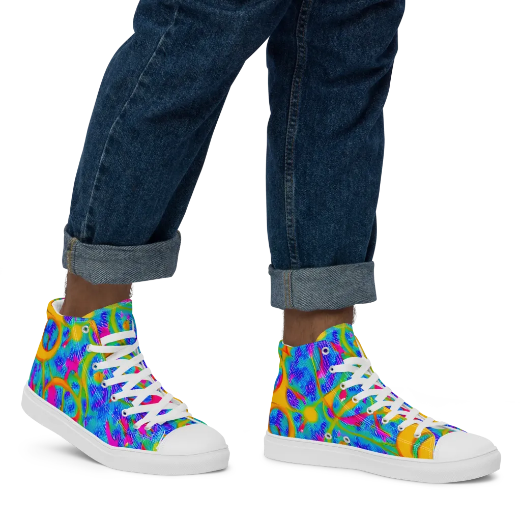 Vivid Mirage on Men's High Top Canvas Shoes — Right
